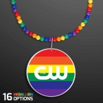 Custom Imprinted Rainbow Beads Necklace with Medallion (NON-Light Up) - Domestic Imprint