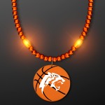 Custom Imprinted Orange LED Bead Necklace with Basketball Medallion - Domestic Imprint