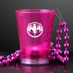 1.5 Oz. Custom Light Up Pink Shot Glass w/ Bead Necklace - Domestic Print Custom Printed