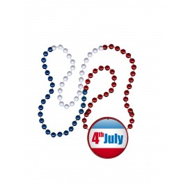 Mardi Gras Beads w/Inline Medallion (Red, White & Blue) Custom Printed