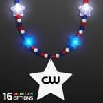 Logo Branded Red White & Blue Light Up Star Beads with Star Medallion - Domestic Print
