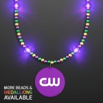 Custom Imprinted Royal Purple Light Jewels Mardi Gras Beads with Purple Medallion - Domestic Print