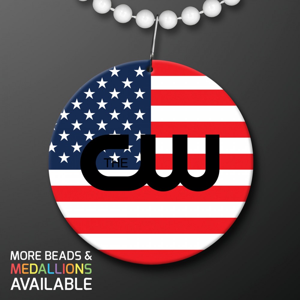 USA Flag Medallion with Beaded Necklace (Non Light Up) - Domestic Print Custom Imprinted USA Flag Medallion with Beaded Necklace (Non Light Up) - Domestic Print Custom Imprinted