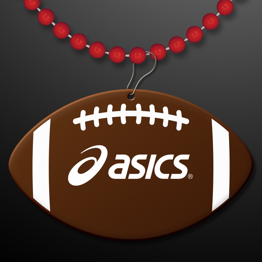 Logo Branded Football Shape Medallions with Beaded Necklace (Non Light Up) - Overseas Print Logo Branded Football Shape Medallions with Beaded Necklace (Non Light Up) - Overseas Print