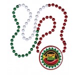 Logo Branded Mardi Gras Beads w/Inline Medallion (Red, White & Green)