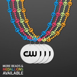 Logo Branded Peace Sign Bead Necklaces with Medallion (NON-LIGHT UP) - Domestic Print