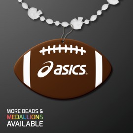 Logo Branded White Football Party Bead Necklaces with Football Medallion - Domestic Print