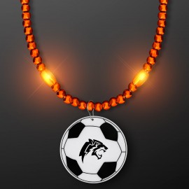 Logo Branded Orange LED Bead Necklace with Soccer Ball Medallion - Domestic Imprint
