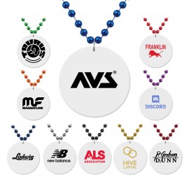 Custom Imprinted Medallion Bead Necklace w/White Medallion