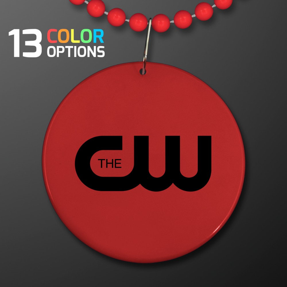 Logo Branded Red Medallion with Beaded Necklace (Non Light Up) - Overseas Print Logo Branded Red Medallion with Beaded Necklace (Non Light Up) - Overseas Print