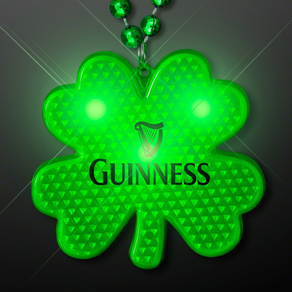 Custom Imprinted Flashing LED Shamrock Charm on Beads Necklace Custom Imprinted Flashing LED Shamrock Charm on Beads Necklace