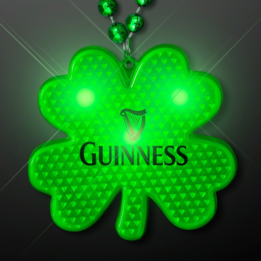 Custom Imprinted Flashing LED Shamrock Charm on Beads Necklace