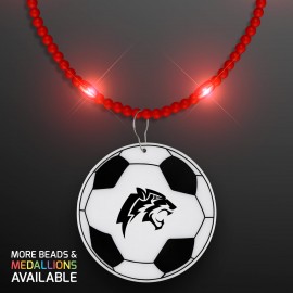 Custom Printed Still-Light Red Beads with Soccer Ball Medallion - Domestic Print