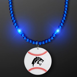 Blue LED Bead Necklace with Baseball Medallion - Domestic Imprint Logo Branded