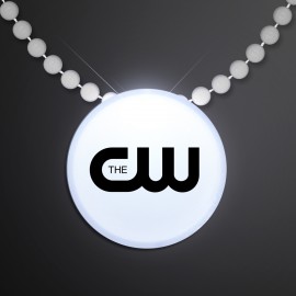 Custom Imprinted White LED Circle Badge with Beads - Domestic Imprint