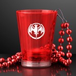 Custom Imprinted 1.5 Oz. Custom Light Up Red Shot Glass w/ Bead Necklace - Domestic Print