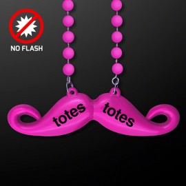 Logo Branded Pink Mustache Necklace on Pink Beads, NON Light Up - PRINTED