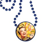 Custom Imprinted Round Mardi Gras Beads with Inline Medallion - Royal Blue