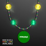 Custom Imprinted Mardi Gras Jewelry LED Beads Necklace with Green Medallion - Domestic Print
