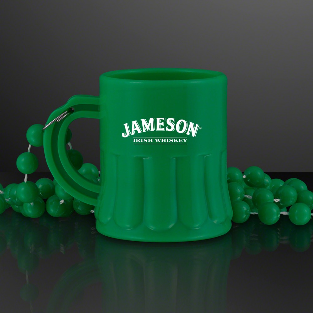 Custom Printed Green Mug Shot Glass on Bead Necklace (NON-Light Up) - Domestic Print