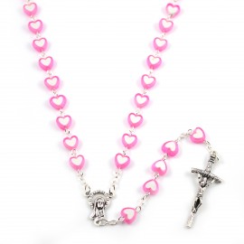Custom Imprinted Heart-Shaped Rosary Beads Necklace