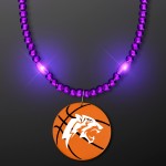 Custom Imprinted Purple LED Bead Necklace with Basketball Medallion - Domestic Imprint