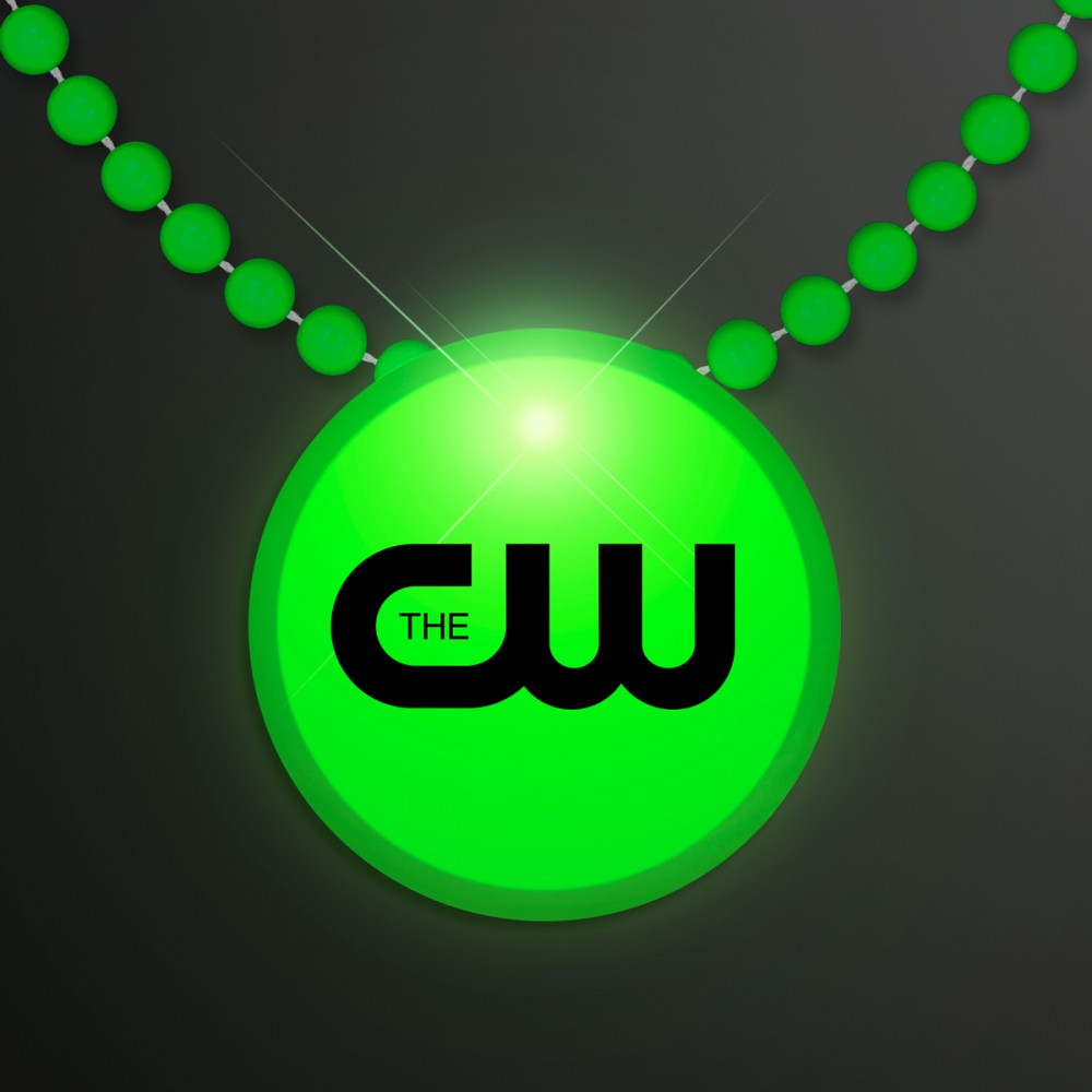 Custom Imprinted Green LED Circle Badge with Beads - Overseas Imprint
