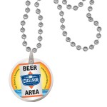 Logo Branded Round Mardi Gras Beads with Decal on Disk - Silver