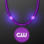 Light Up Purple Party Necklace Beads with Medallions - Domestic Imprint Custom Imprinted