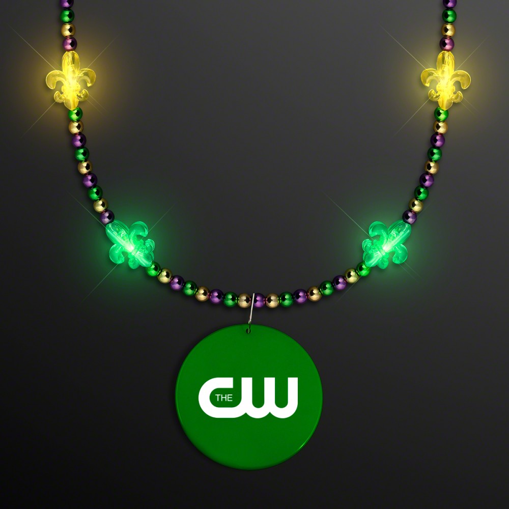 Light Up Fleur de Lis Jewelry with Green Medallion Logo Branded Light Up Fleur de Lis Jewelry with Green Medallion Logo Branded