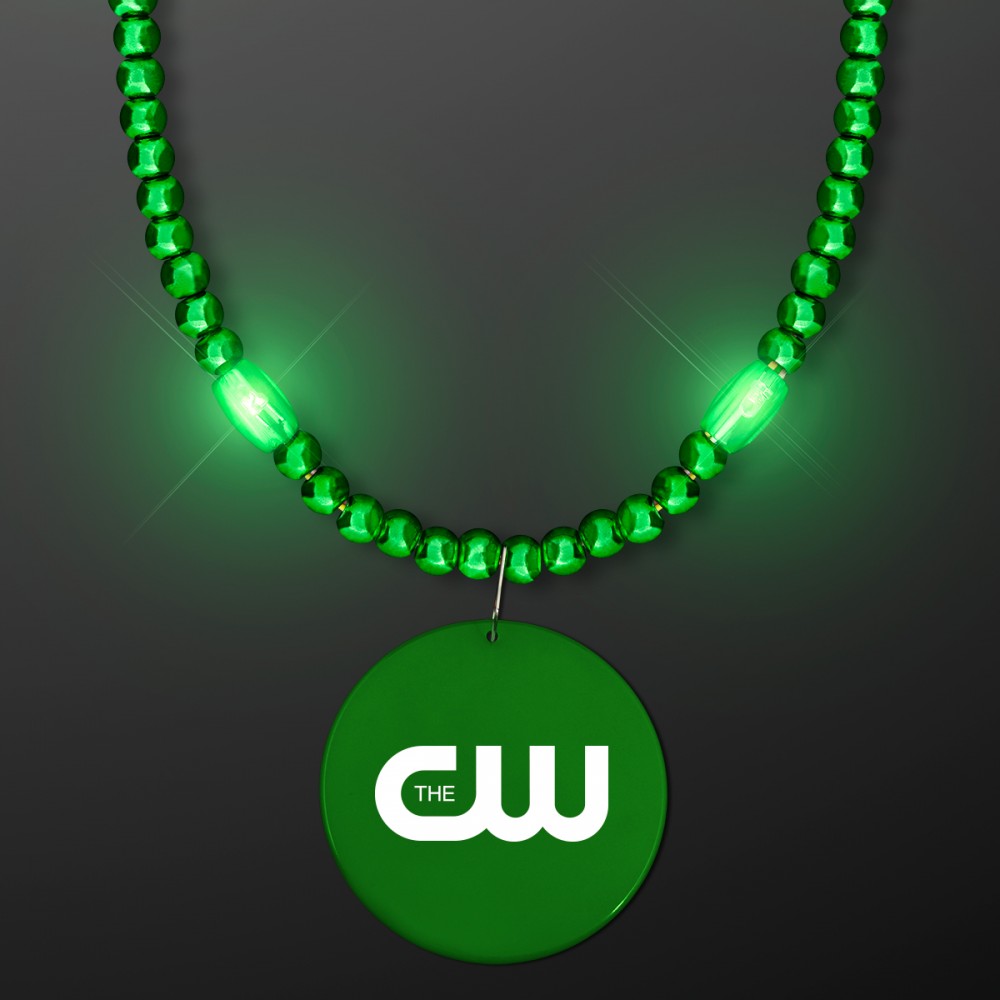 Custom Imprinted LED Green Glow Mardi Gras Beads - Overseas Imprint
