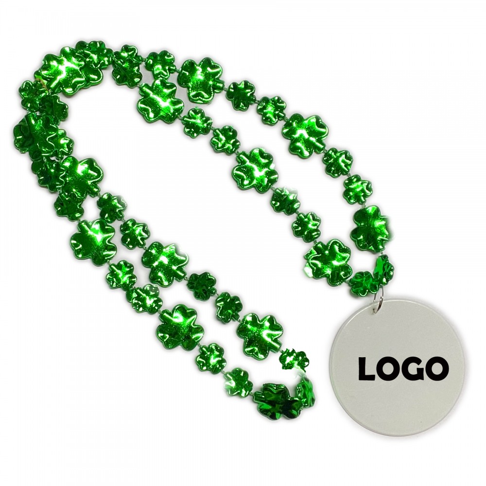 Custom Imprinted St. Patrick's Day Shamrock Beads With Medallion (NON-Light Up)