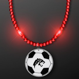 Custom Printed Red LED Bead Necklace with Soccer Ball Medallion - Domestic Imprint