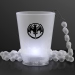 Custom Printed LED White Party Shot Glass on White Bead Necklaces - Domestic Print