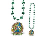 Green Shamrock Beads w/A Custom Shaped PVC Medallion Custom Imprinted
