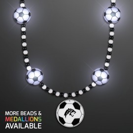 Custom Printed Light Up Soccer Ball Beads Necklace with Soccer Medallion - Domestic Print