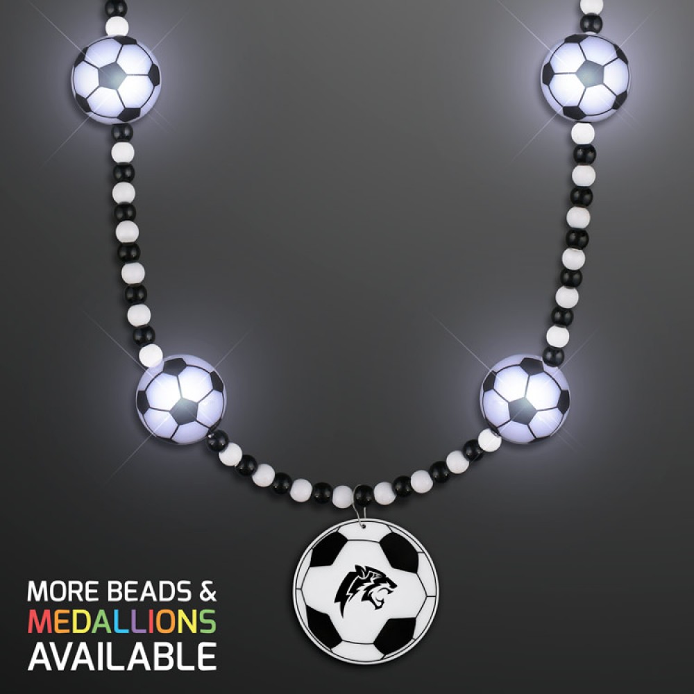 Custom Printed Light Up Soccer Ball Beads Necklace with Soccer Medallion - PRINTED