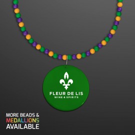Custom Printed Breakaway Beads for Mardi Gras with Green Medallion (NON-Light Up) - Domestic Print
