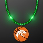 Green LED Bead Necklace with Basketball Medallion - Domestic Imprint Custom Printed