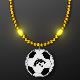 Yellow LED Bead Necklace with Soccer Ball Medallion - Domestic Imprint Custom Imprinted