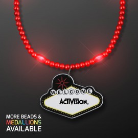 Custom Printed Red LED Bead Necklace with Las Vegas Medallion