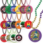 Custom Imprinted 33" Print-n-Toss Beads w/ a 4-Color Process Decal on the Medallion