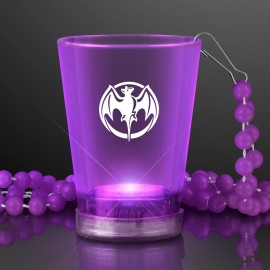 1.5 Oz. Custom Light Up Purple Shot Glass w/ Bead Necklace - Domestic Print Custom Imprinted