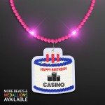 Steady LED Pink Beads with Cake Medallion, No-Flash Necklace - PRINTED Custom Printed