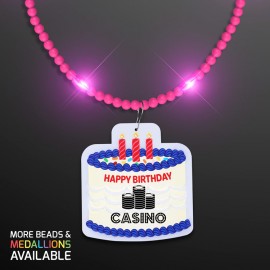 Steady LED Pink Beads with Cake Medallion, No-Flash Necklace - PRINTED Custom Printed
