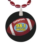 Custom Printed Mini Football Shaped Mardi Gras Beads w/UV Digital Imprint on Disk