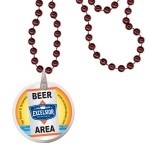 Custom Imprinted Round Mardi Gras Beads with Decal on Disk - Burgundy Red