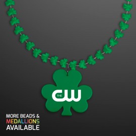 Custom Imprinted Rounded Mini Shamrocks Bead Necklace with Shamrock Medallion - Domestic Print