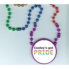 Logo Branded Rainbow Mardi Gras Beads with Inline Medallion  Logo Branded Rainbow Mardi Gras Beads with Inline Medallion