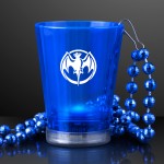 Logo Branded 2 Oz. Custom Light Up Blue Shot Glass w/ Bead Necklace